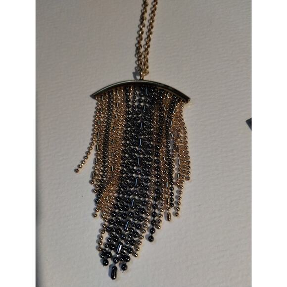 Jessica Simpson Black & Gold Tone Fringe Chain Link Dainty Necklace - Picture 2 of 5